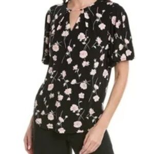 Anne Klein Cap Sleeved Pullover Floral Blouse L